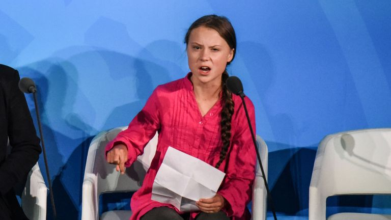 Greta Thunderberg at her recent conference at the Climate Summit in New York