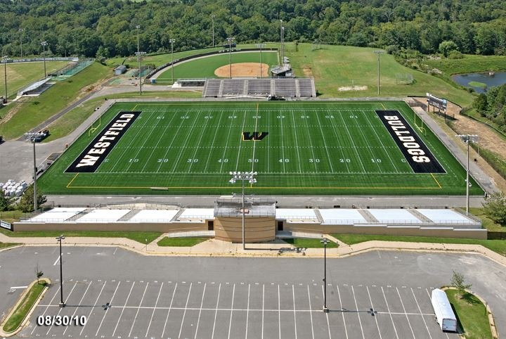 Westfield High School 's football field shown in an aerial view. 