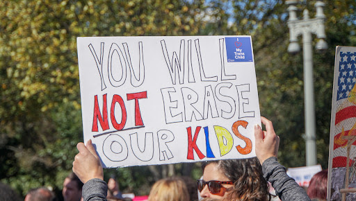 Pictured above is a sign in protest of the Protection of Women and Girls in Sports Act. Photo courtesy of tsl.news