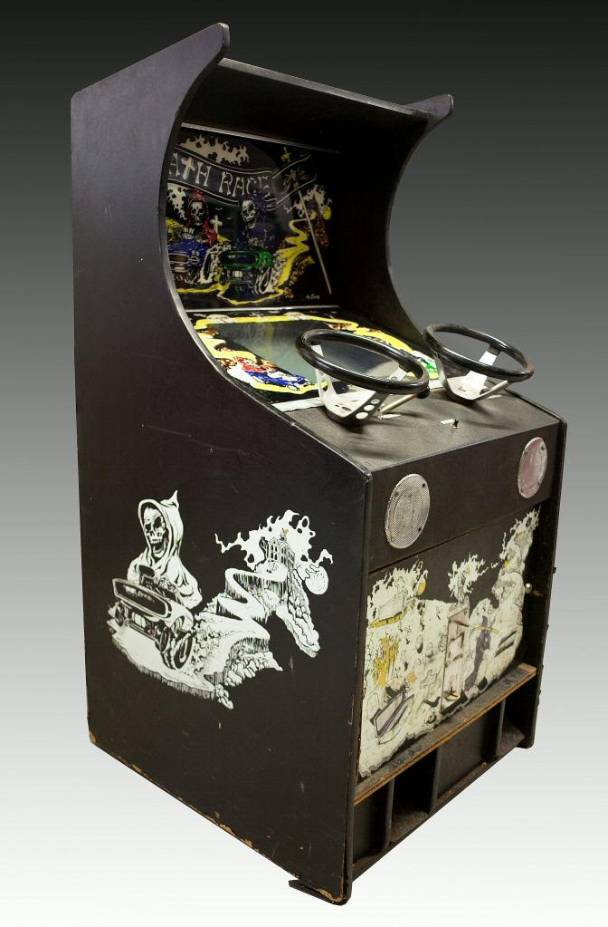Arcade cabinet Death Race, one of the most infamous examples of violent video games.
