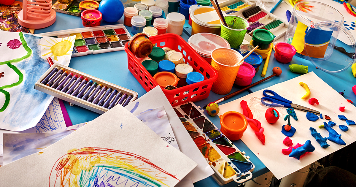 A spread of materials used in art classes.