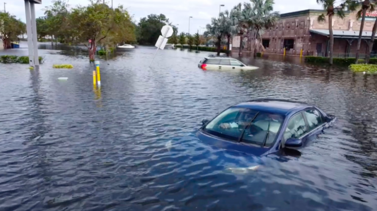 Flooding  in Tampa, Florida during Hurricane Milton.