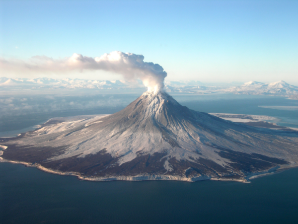 A picture of Augustine Volcano during its eruptive phase in January 24 2006